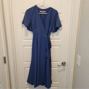 HUTCH Kiera Blue Midi Wrap Dress Size Small
